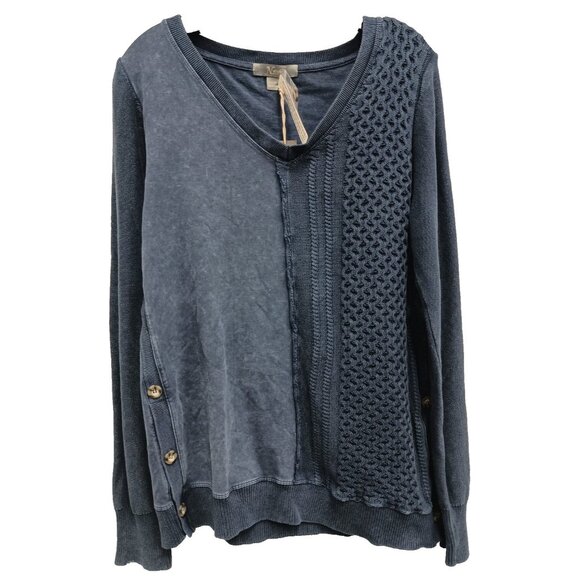 Natural Reflection Womens BOHO Sweatshirt Medium Blue Cable Knit Boxy Pullover - Picture 1 of 11